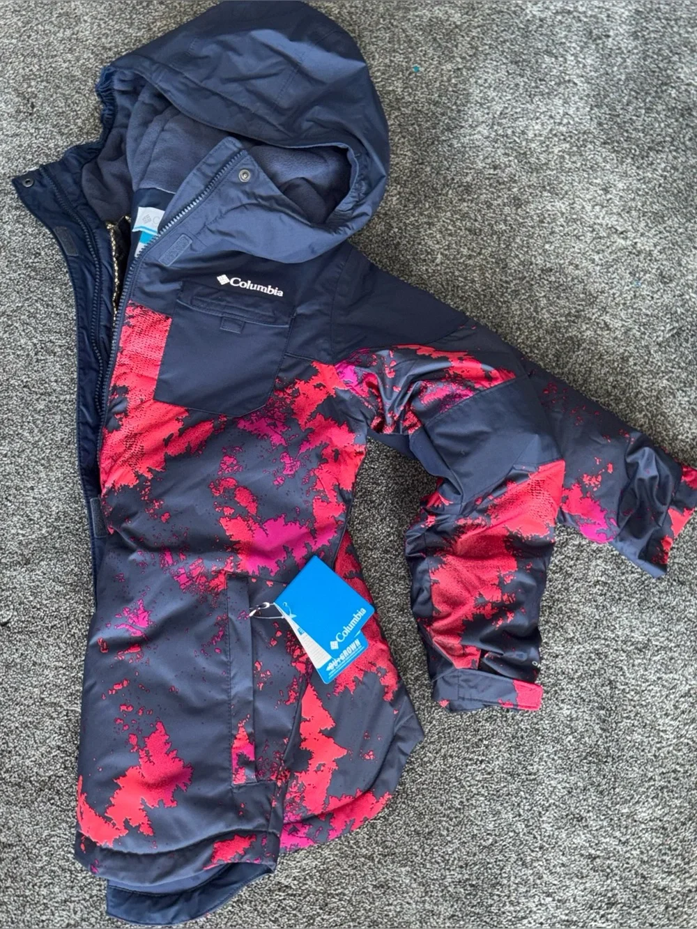 Columbia Navy Jacket with Bright Pink Print Hooded Shell | NWT *